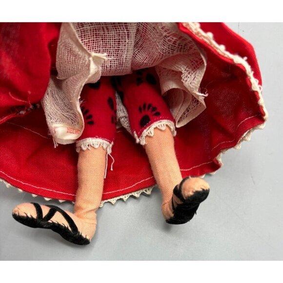 Vtg Mexican Handmade Cloth‎ Doll With Red Dress Folk Art - Picture 4 of 5